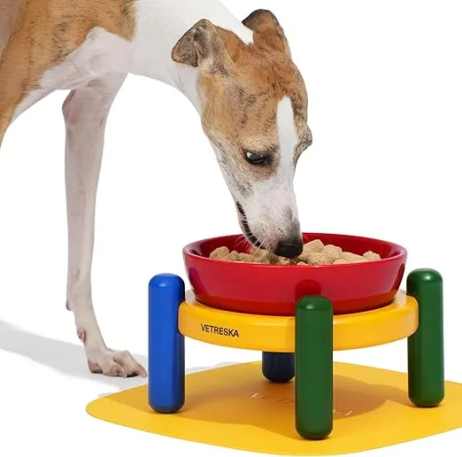 VETRESKA Elevated Dog Bowl Raised Ceramic Cat Dog Bowls Large Breed,30.5OZ No Slip Dog Food/Water Bowl Dog Feeding Station Dishes for Medium Large Dogs with Dog Bowl Stand,Red