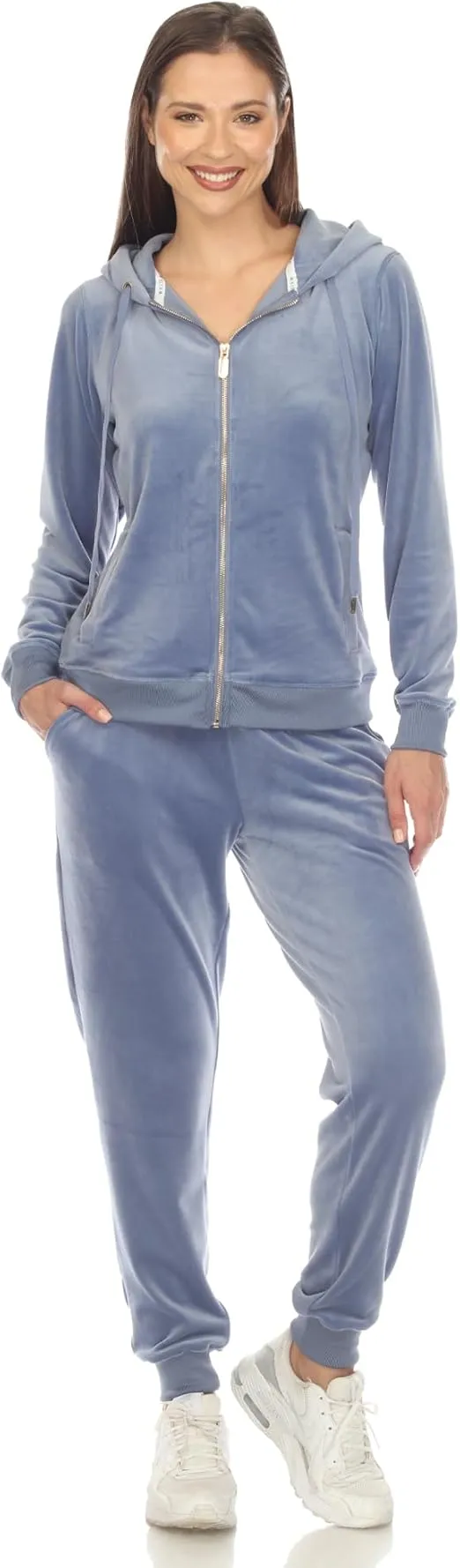 white mark Women's 2-Piece Velour Tracksuit Jogger Outfit Activewear Set