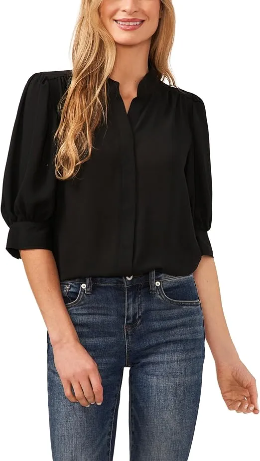 CeCe Women's Elbow Sleeve Open Collar Blouse