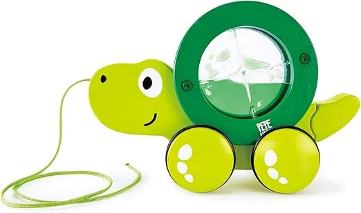 Hape Tito Pull Along | Wooden Turtle with Swirling Shell Pull Toddler Toy, Green