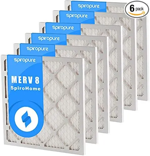 SpiroPure 9.25X9.25X1 MERV 8 Pleated Air Filters - Made in USA (6 Pack)