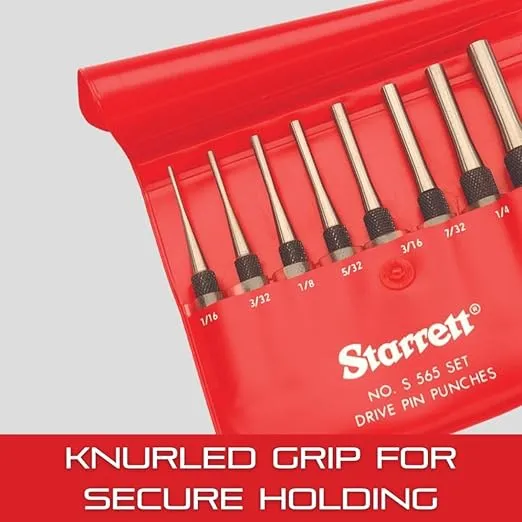 Starrett Drive Pin Punch with Knurled Grip for Driving Pins Into or Out of a Workpiece - Hardened and Tempered Steel, 4" Length, 3/32" Punch Diameter - 565B