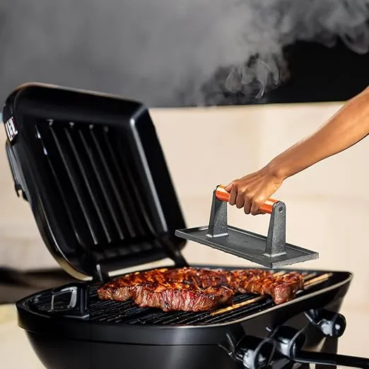 vivicreate Bacon Press, Griddle Press, Grill Press, Meat Press, cast Iron Grill Press, cast Iron Griddle, Iron Press, cast Iron Material with Wooden Handle