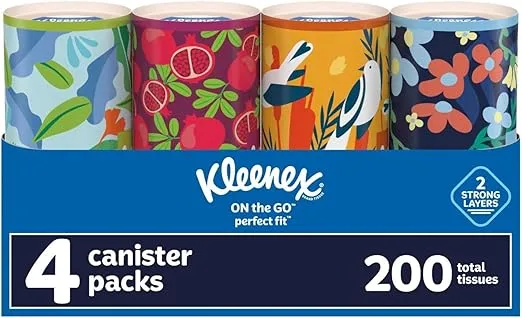 Kleenex Perfect Fit Facial Tissues, Car Tissues, 50 Tissues per Canister, 4 Count(Canisters)
