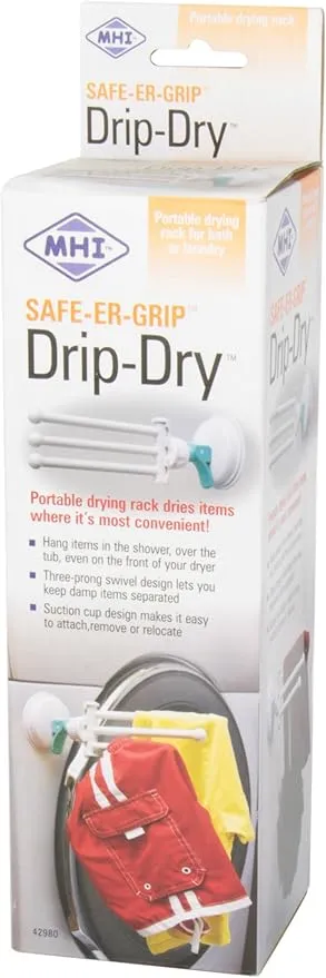 Safe-er-Grip Changing Lifestyles Drip Dry Portable Drying Rack, White with 3 Movable Arms, Swing Arm Suction Cup Towel Bar, Bath Towel Rack Hanger Towel Holder Organizer 11.5x17 Inch (Pack of 1)