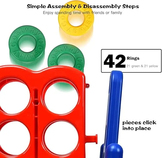 COSTWAY Jumbo 4-to-Score Giant Game Set, 4 in A Row for Kids and Adults, 3.5FT Tall Indoor & Outdoor Game Set with 42 Jumbo Rings & Quick-Release Slider, Perfect for Holiday Party & Family Game