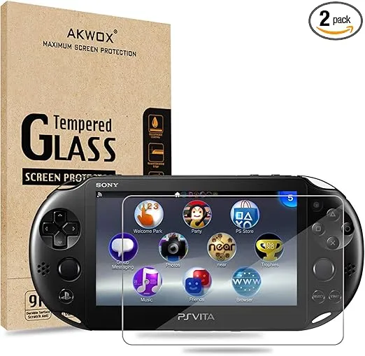 (Pack of 2) Screen Protector for PS Vita 2000, Akwox Premium HD Clear 9H Tempered Glass Screen Protective Film for Sony PlayStation Vita PSV 2000-Max Clarity and Touch Accuracy Film