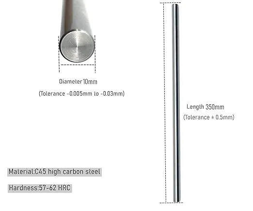 Linear Motion Rods 2PCS 10mmx 350mm (0.394x13.78inches) Case Hardened Chrome Plated Linear Motion Rod Shaft Guide for 3D Printer, DIY, CNC - Metric h8 Tolerance