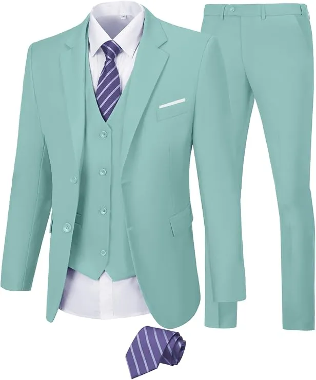 Men Suit 3 Pieces Slim Fit, 2 Button Wedding Suit Prom Suit for Men Business Suit Jacket Vest Pant and Tie