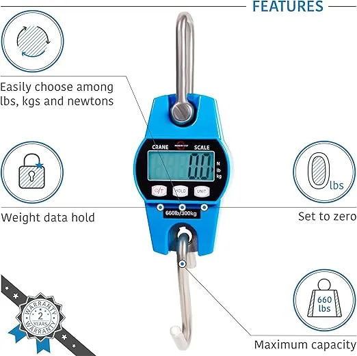 Hanging Scale 660Lb 300Kg for Farm, Hunting, Bow Draw Weight, Big Fish & Hoyer Lift with Accurate Sensor (Aluminum Heavy Duty Case, Digital)