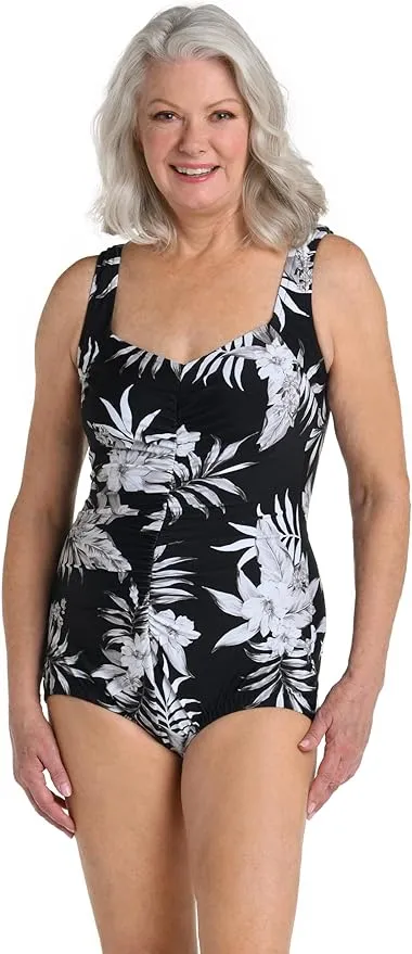 Maxine Of Hollywood Women's Spa Shirred Girl Leg One Piece Swimsuit