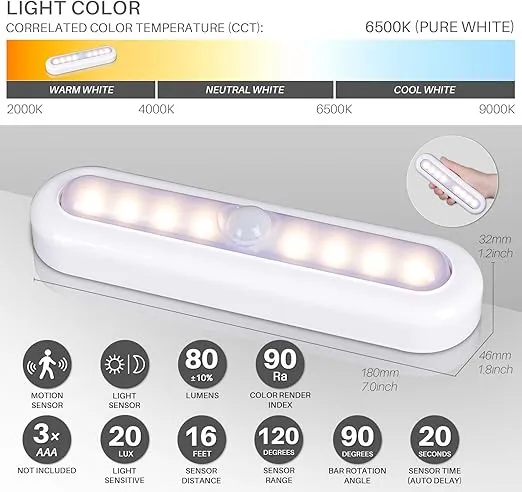 STAR-SPANGLED 3 Pack 7” Motion Sensor Lights Indoor Battery Operated, Stick on LED Light for Closet, Stairs, Under Cabinet, Warm White