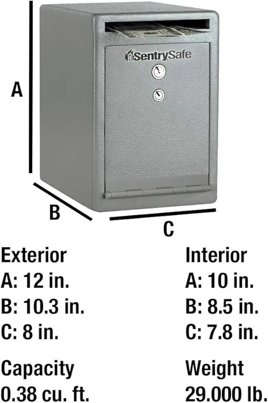 SentrySafe Depository Safe with Dual Key Lock, Steel Drop Slot Safe for Offices and Businesses, Stores Cash Deposits, 0.38 Cubic Feet, 12 x 8 x 10.3 Inches, UC-039K