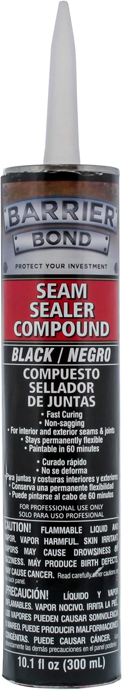 Barrier Bond Black Seam Sealer Compound - 10.1 fl. Ounce Tube, Automotive Seam Sealer Black - RV Roof Sealant
