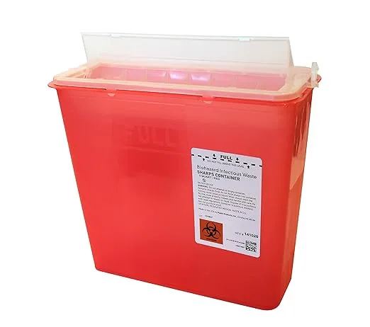 141020 Wall Mounted Sharps Container, 5 Qt, Red (Pack of 20)