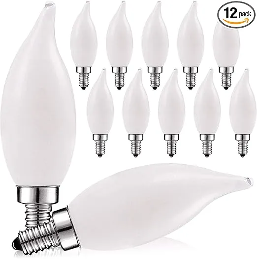 LUXRITE 5W Frosted E12 LED Bulb 60W Equivalent, 2700K Warm White, 450 Lumens, Dimmable Candelabra LED Bulbs, Flame Tip Glass, LED Candle Light Bulbs, UL Listed (12 Pack)