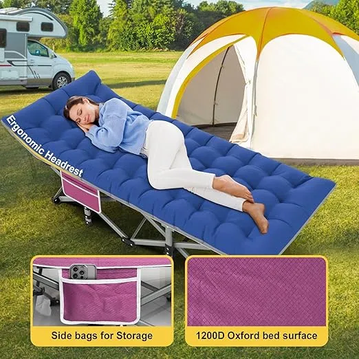 Slendor Camping Cot, Cot for Adults 450lbs Load Capacity, Folding Cot with Carry Bag, Pad, Portable Camp Bed Tent Camp Cots for Sleeping,Home Office Travel Beach Napping Red Cot