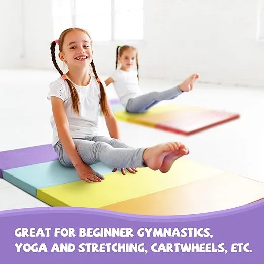 Kangaroo Hoppers Tumbling Mats for Kids, Foldable Gym Mat, Kids Gymnastics Mat with Carrying Handles for Home Activity Play,Multiple Style Choices