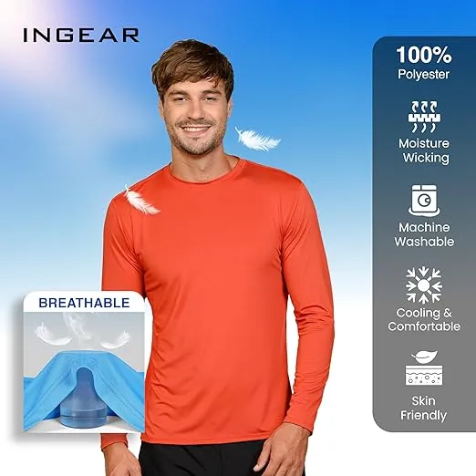 INGEAR Men's Rash Guard, UPF 50+ UV Protection Fishing Shirt – Lightweight Quick-Dry Swimming Shirt for Men Sizes S-3XL