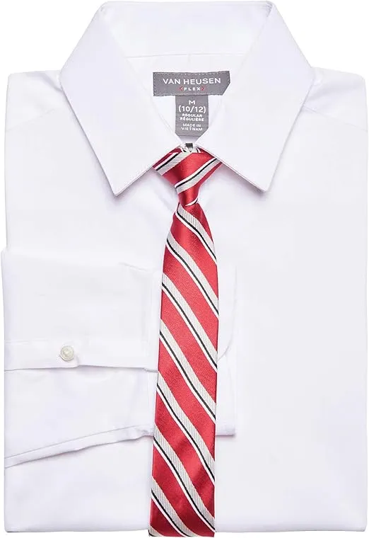 Van Heusen Boys' Long Sleeve Collared Button-Down Dress Shirt and Tie Set