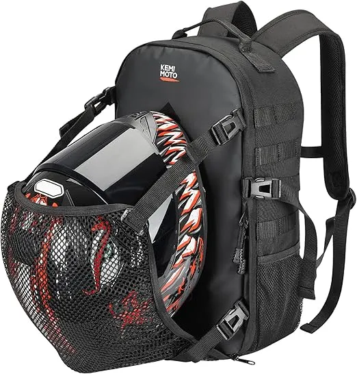 KEMIMOTO Motorcycle Helmet Backpack, 20L Helmet Bag with Hidden Helmet Net, Large Capacity Helmet Holder for Helmets
