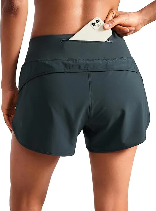 CRZ YOGA Mid Waisted Running Shorts for Women Soft Gym Athletic Workout Shorts with Zipper Pocket Liner Quick Dry