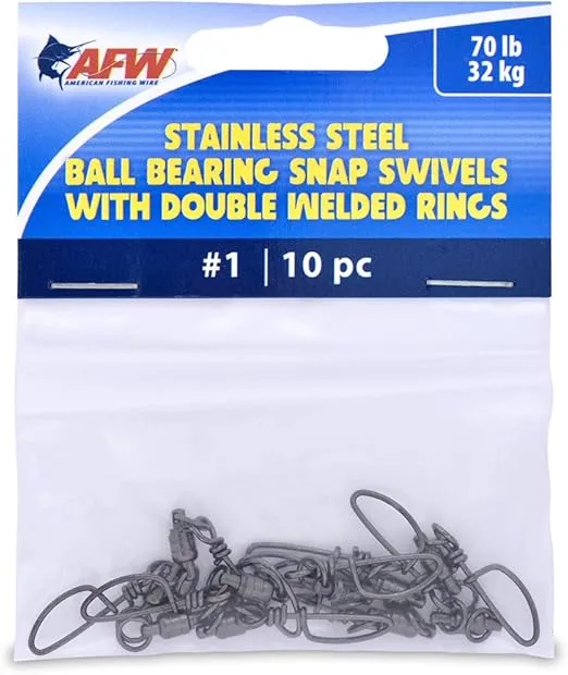 American Fishing Wire Stainless Steel Ball Bearing Snap Swivels with Double Welded Rings