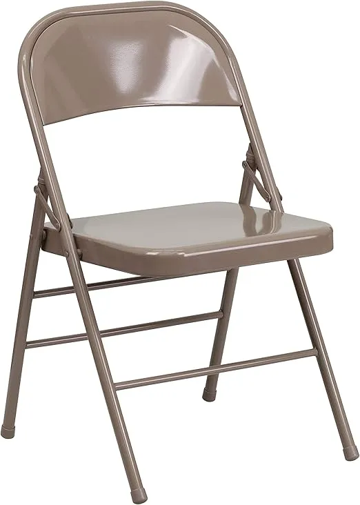 Flash Furniture 4 Pack HERCULES Series Triple Braced & Double Hinged Beige Metal Folding Chair