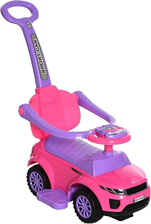Aosom 2 in 1 Push Cars for Toddlers Kid Ride on Push Car Stroller Sliding Car with Horn Music Light Function Secure Bar Ride on Toy for Boy Girl 1-3 Years Old Pink