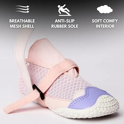 Spark Paws Dog Shoes for Medium Large Dogs, Anti-Slip Dog Booties, Protect Paws from Hot Pavement Winter Snow Hiking Reflective 4PCS - Pink Purple, D