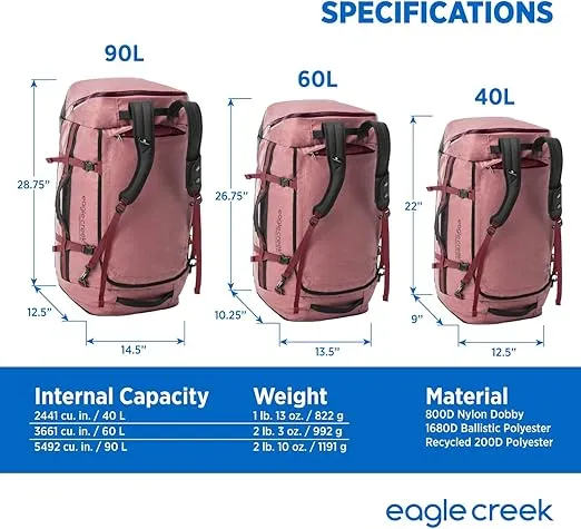 Eagle Creek Cargo Hauler Folding Duffle Bag for Travel - Durable and Water-Resistant, with Tuck-Away Backpack Straps, U-Lid & Quick-Access End Pockets