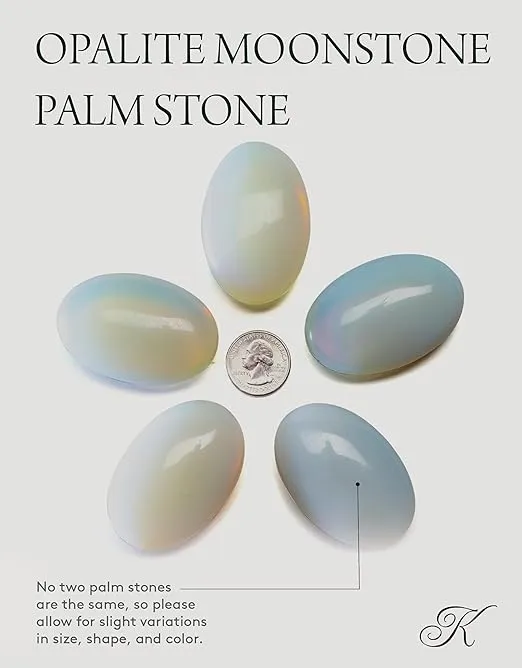 KALIFANO Opalite Palm Stone with Healing & Calming Effects - High Energy Moonstone with Information Card - Reiki Worry Crystal Used for Soothing Energy (Family Owned and Operated)