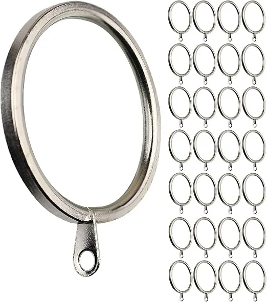Meriville 28 pcs Satin Nickel 1.5-Inch Inner Diameter Metal Curtain Rings with Eyelets, Fits Up to 1 1/4-Inch Rod