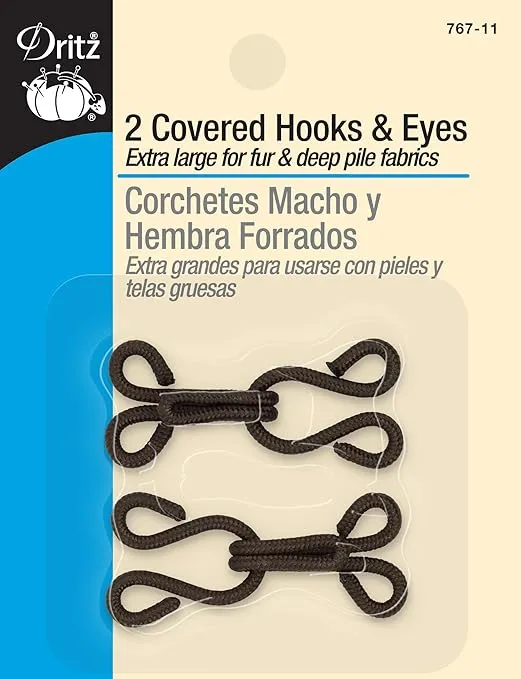 Dritz Covered Hooks and Eyes, Extra Large, 2 Set, Brown