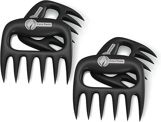 Cave Tools Meat Claws for Shredding Pulled Pork, Chicken, Turkey, and Beef- Handling & Carving Food - Barbecue Grill Accessories for Smoker, or Slow Cooker, Gun Metal, 2 Pack