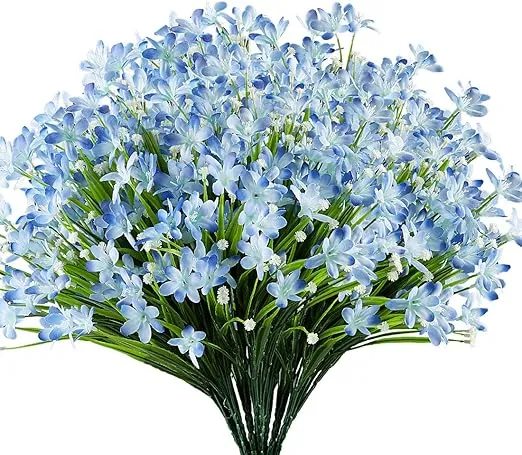 20 Bundles Artificial Daffodils Flowers, Fake Artificial Greenery UV Resistant No Fade Faux Plastic Plants for Wedding Bridal Bouquet Indoor Outdoor Home Garden Kitchen Office Table Vase(Blue)
