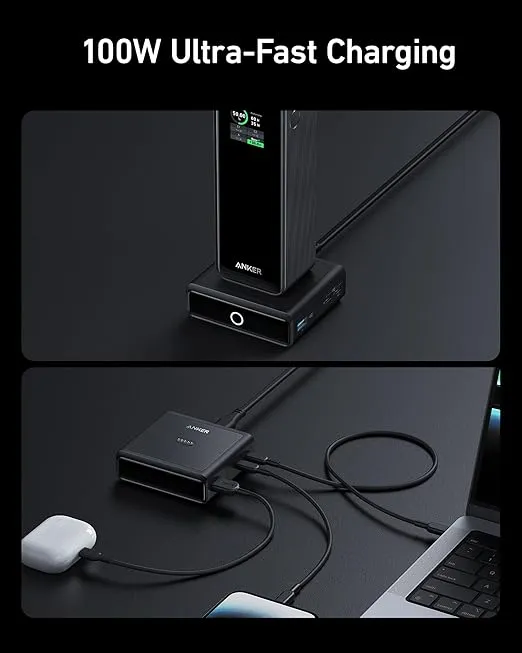 Anker Charging Base, 100W Fast Charging with 4 Ports, for Anker Prime Power Bank, Compatible with MacBook, iPhone 15/15 Plus/15 Pro/15 Pro Max/14 Series, Samsung, Pixel (Power Bank Not Included)