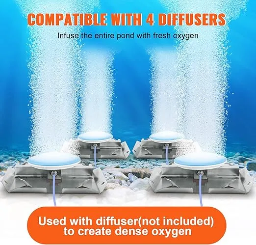VEVOR Pond Aerator, 550W Power 5.2CFM for Up to 3 Acre 50' Includes 3/4 HP Timer & Valves, Air Compressor for Deep Water Oxygen Circulation, for Lake, No Diffuser, Black