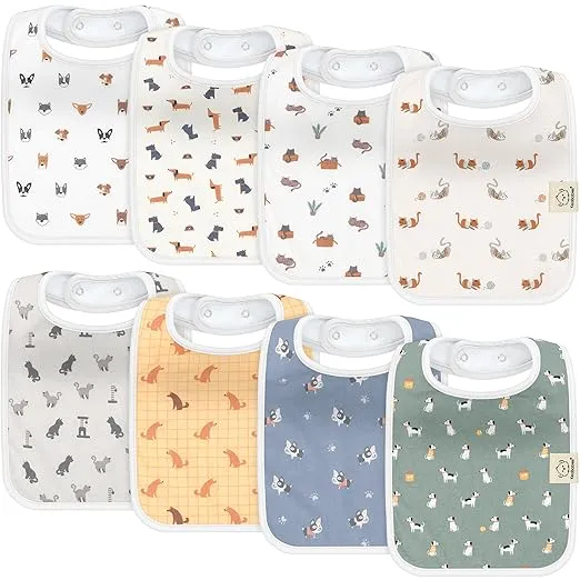 KeaBabies 8-Pack Organic Baby Bibs for Boy, Girl, Drool Bibs for Baby Boy & Girl Toddler, Infant Bibs, Cotton Bibs, Super Absorbent Drooling Teething Bibs (Pets & Paws)