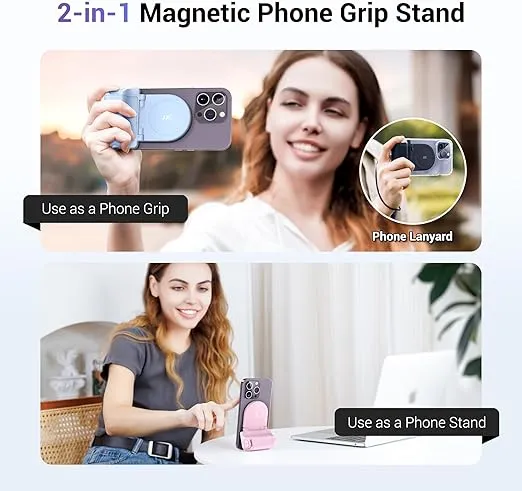 JJC Magnetic Phone Camera Grip Handle with Wireless Shutter Remote, Magsafe Camera Handle Bluetooth Bracket for iPhone Android Smartphone with 1/4” Tripod Screw for Video Photo Shooting (Black)