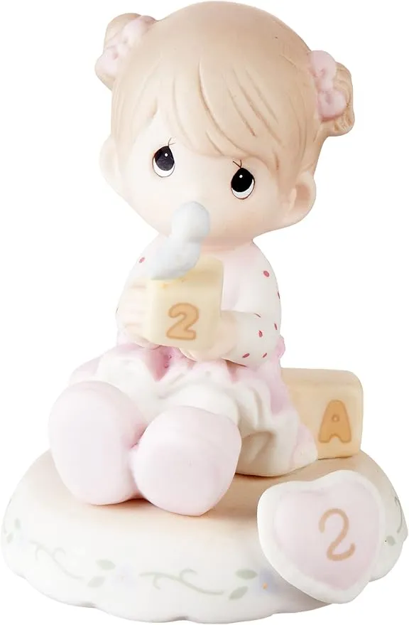 Precious Moments, Growing In Grace, Age 2, Bisque Porcelain Figurine, Brunette Girl, 142011B