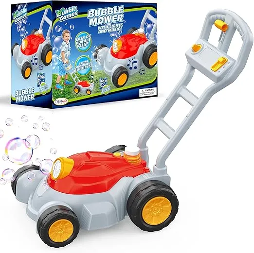 Bubble Mower Push Toy for Preschool Boys and Girls with Music and Light Action, No Spill Design