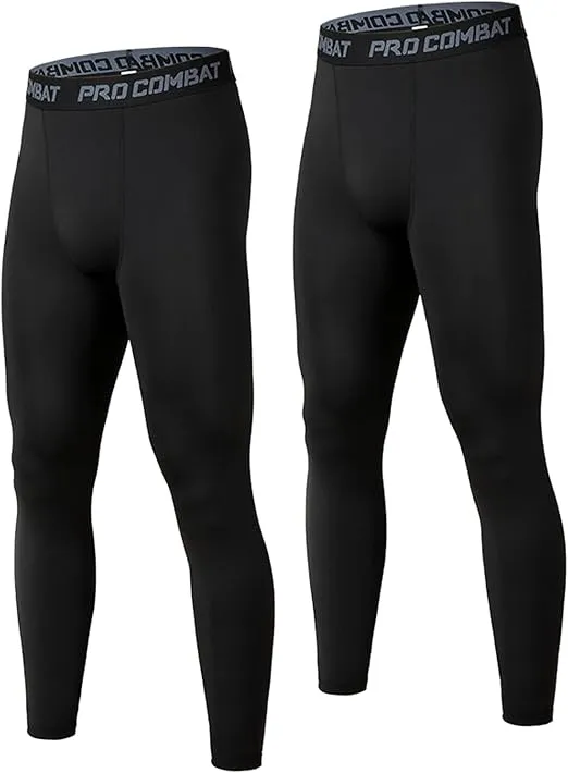 SS COLOR FISH 2 Pack Men Compression Pants Athletic Baselayer Workout Legging Running Tights for Men