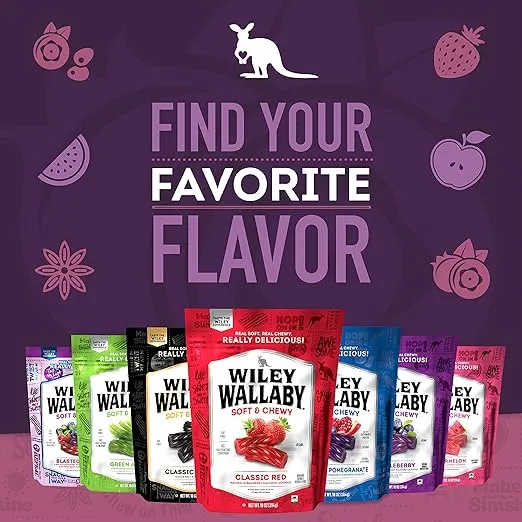 Wiley Wallaby Licorice 10 Ounce Classic Gourmet Soft & Chewy Australian Blasted Berry Candy Twists, 1 Pack