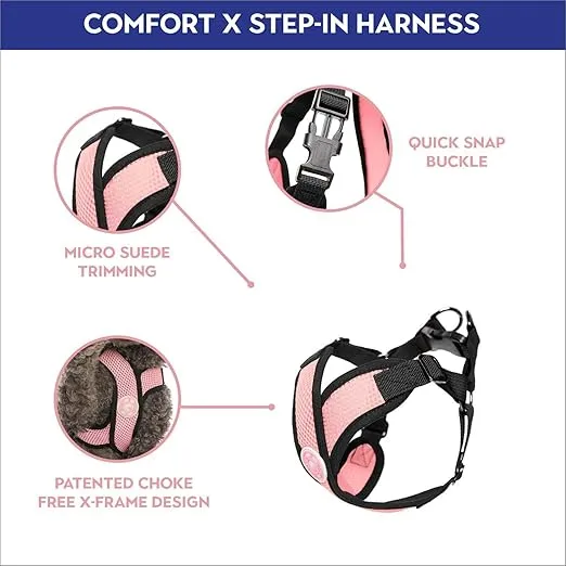 Gooby Comfort X Step In Harness - Pink, Small - Comfort X Step-in Small Dog Harness Patented Choke-Free X Frame - On the Go Dog Harness for Medium Dogs No Pull or Small Dogs for Indoor and Outdoor Use