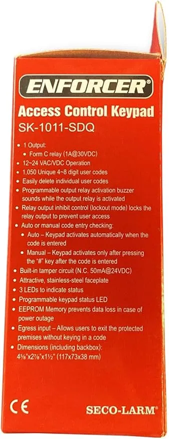 Seco-Larm SK-1011-SDQ ENFORCER Access Control Keypad, Up to 1,000 possible user codes (4-8 digits), Output can be programmed to activate for up to 99,999 seconds (nearly 28 hours)