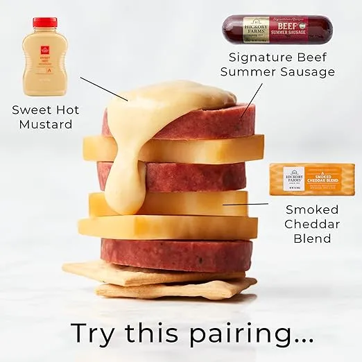 Hickory Farms Beef Summer Sausage & Cheese Medium Gift Box | Gourmet Food Gift Basket | Charcuterie | Father's Day Gift | Perfect For Birthday, Congratulations, Sympathy, Food Care Packages, Retirement, Thinking of You, Father's Day Gift