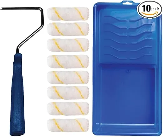 Vermeer Paint Roller Kit - 10-Piece Mini Roller Painting Set with Paint Tray, 1/2" Nap 4" Microfiber Roller Covers & Roller Frame for All Paints & Stains