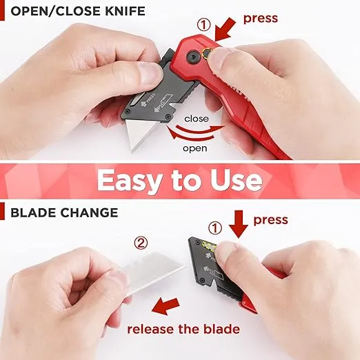 WORKPRO Folding Utility Knife, Quick Change Box Cutter, Razor Knife for Cartons, Cardboard, Boxes, Blade Storage in Aluminum Handle, 13 Extra Blades Included (Red), Good Merry Christmas Gift