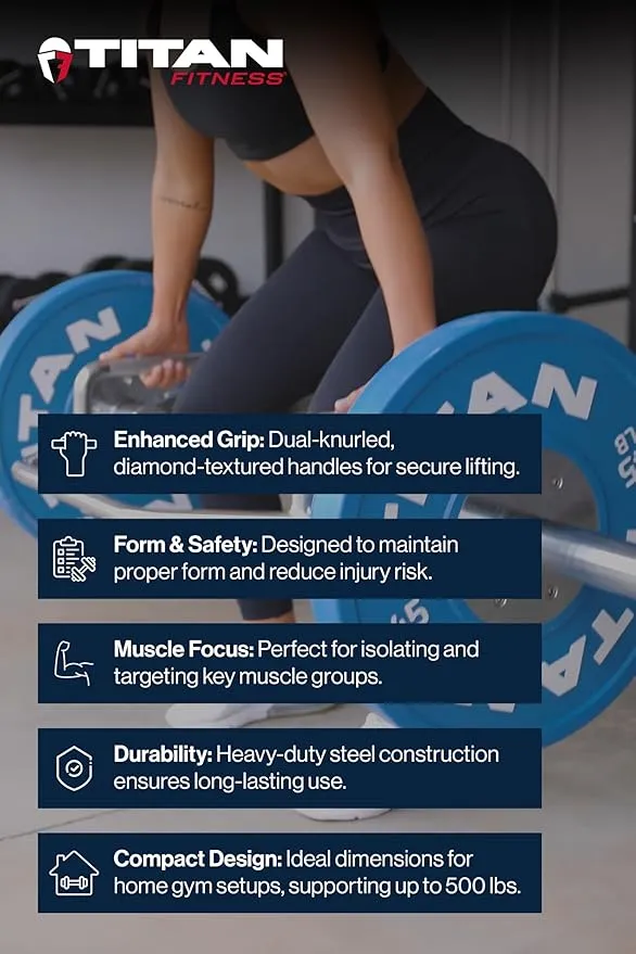 Titan Fitness Olympic 2in Hex Trap Bar, Weightlifting Deadlift Squat Barbell, Rated 500 LB, Knurled Grips, Bent Over Rows, Squat Jumps